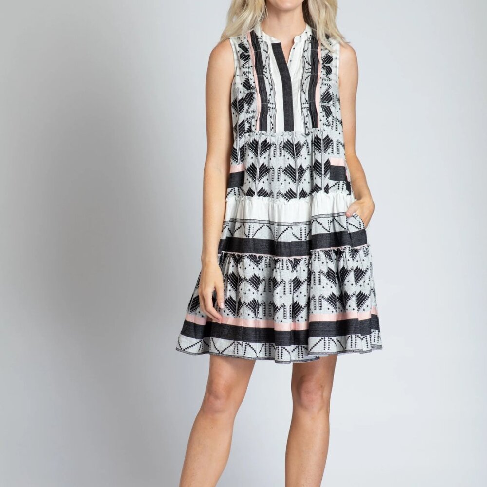NWT Abstract Floral Printed Pin-tuck Sleeveless Dress